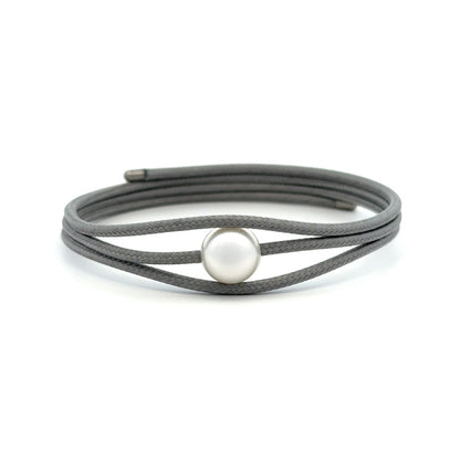 Bracelet - Australian South Sea Pearl 9-10 mm Stainless Steel Magnetic Wrap, Grey/Silver Ends