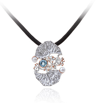 Pendant - Coral Garden with 2 Freshwater Pearls and Blue Topaz