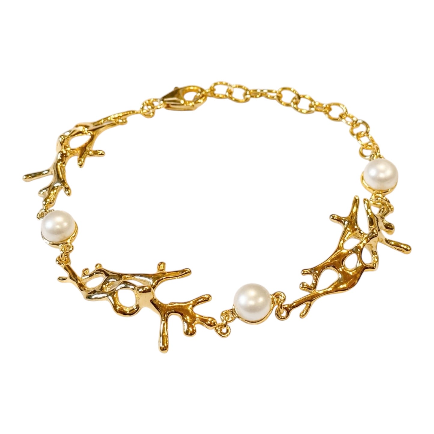 Bracelet - Coral Garden Yellow Gold Finish with Pearls