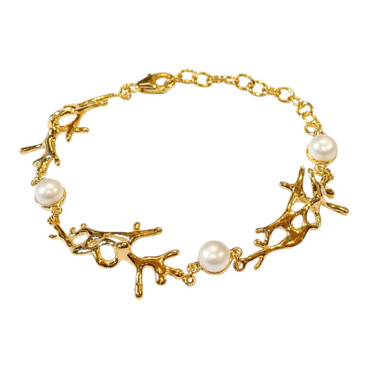 Bracelet - Coral Garden Yellow Gold Finish with Pearls