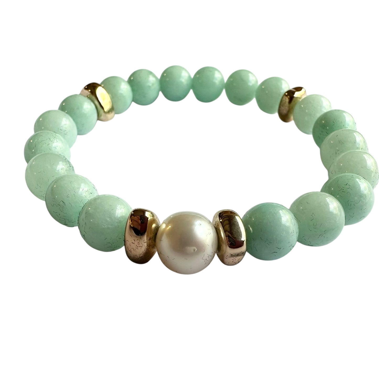 Bracelet - 10mm South Sea Pearl with Amazonite Stone Beads, 24ct Gold Filled