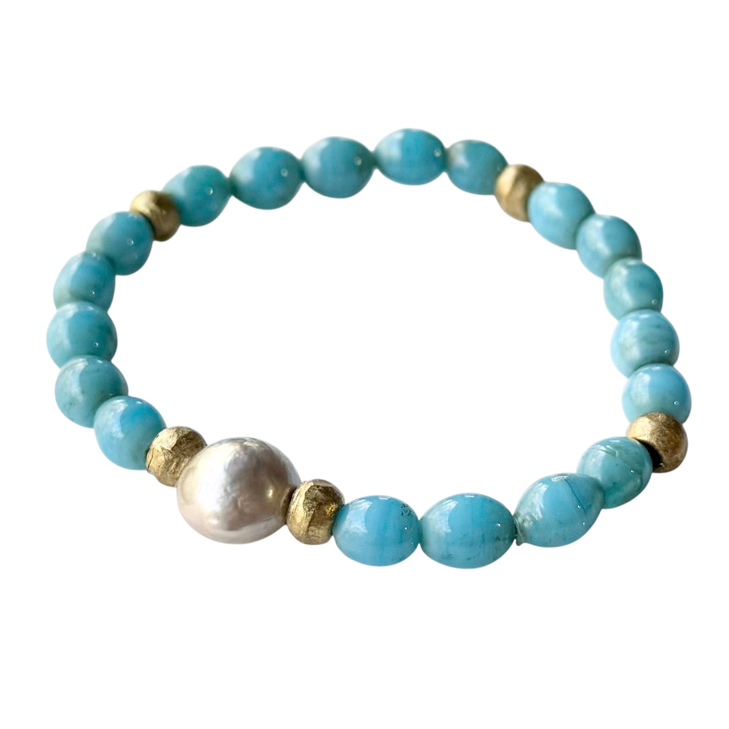 Bracelet - Blue Java Glass and Freshwater Pearl