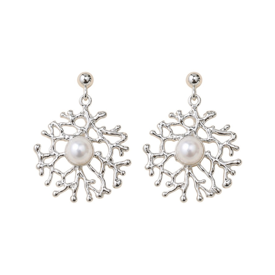 Earrings - Fan of the Sea, Silver and Freshwater Pearl