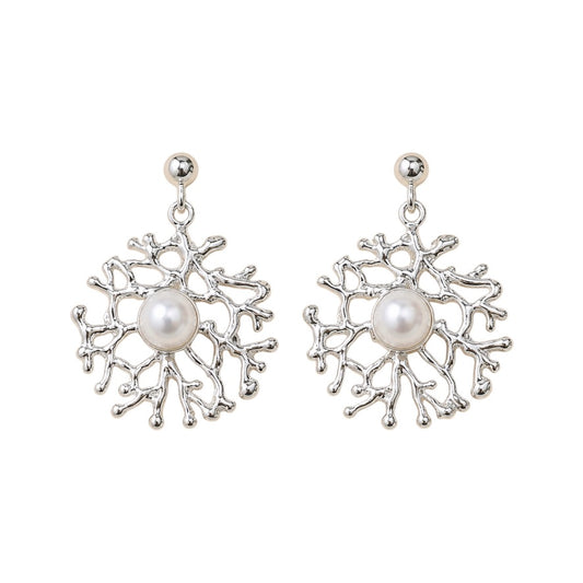 Earrings - Fan of the Sea, Silver and Freshwater Pearl