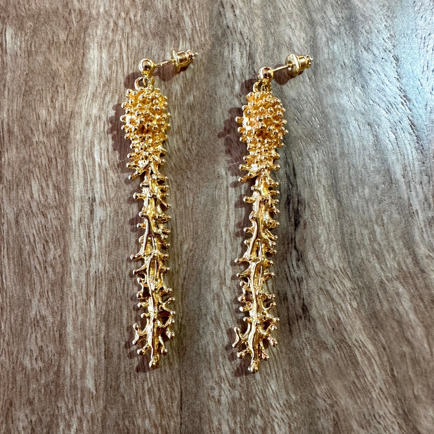 Earrings - Anemone, 18kt Yellow Gold Finish Long Drop