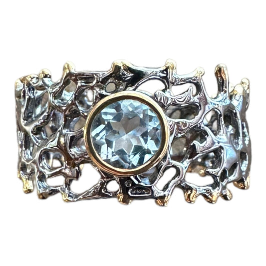 Ring - Fan of the Sea, Rhodium, Yellow Gold Accents, Topaz