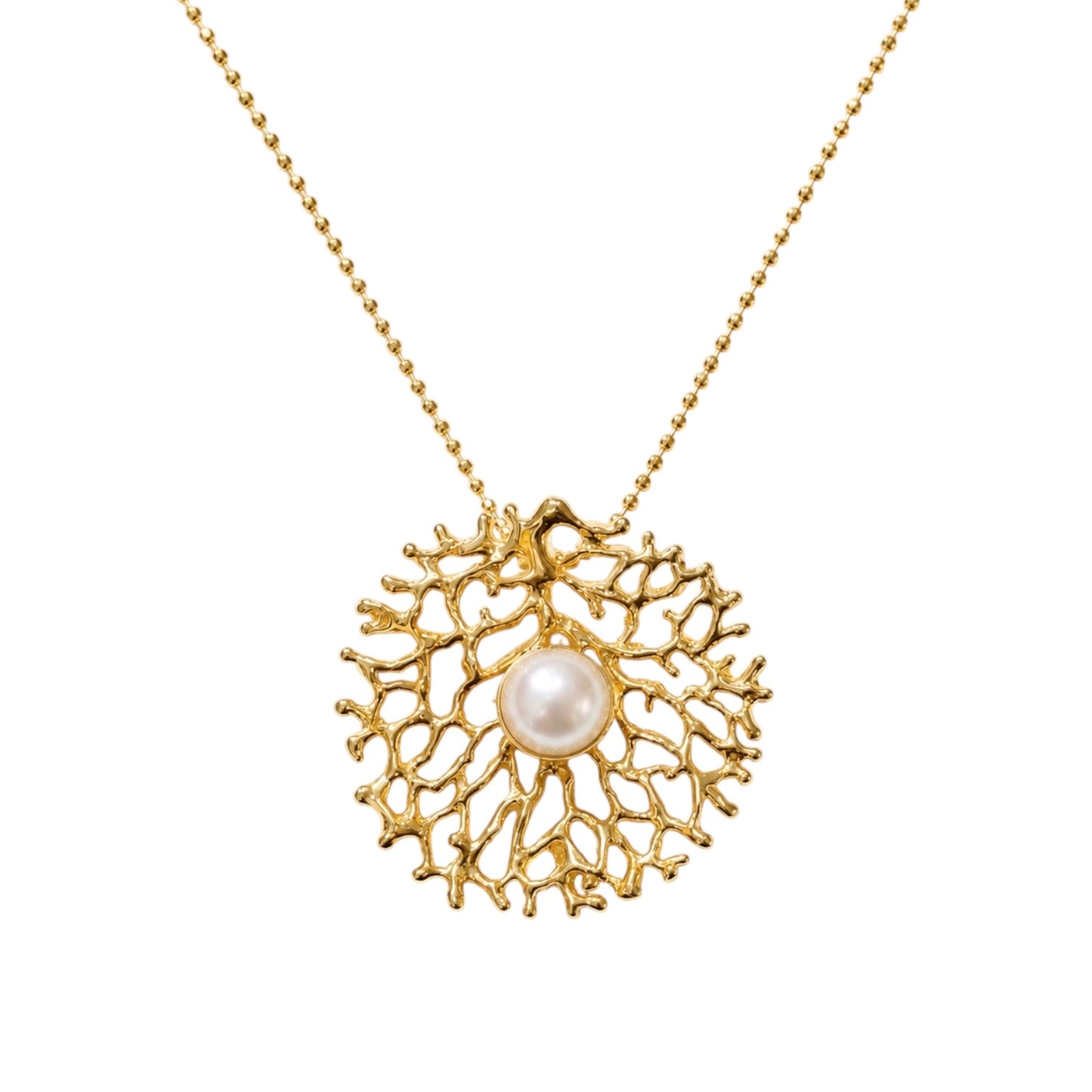 Pendant - Fan of the Sea, Medium Yellow Gold Finish with Freshwater Pearl