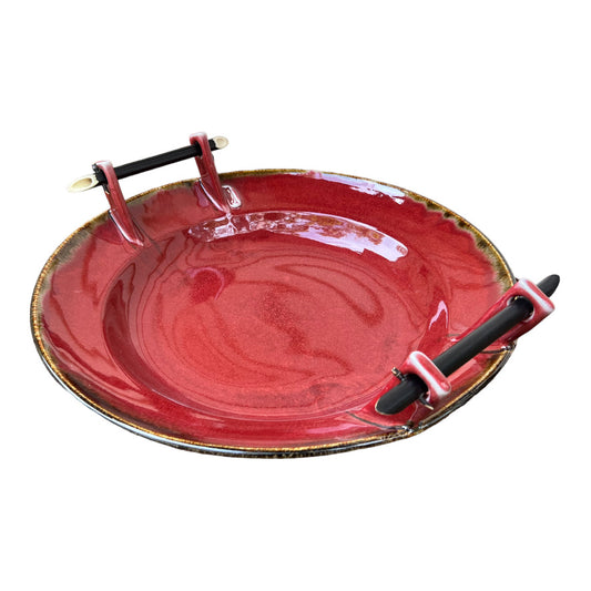 Platter with Bamboo Handles - Copper Red