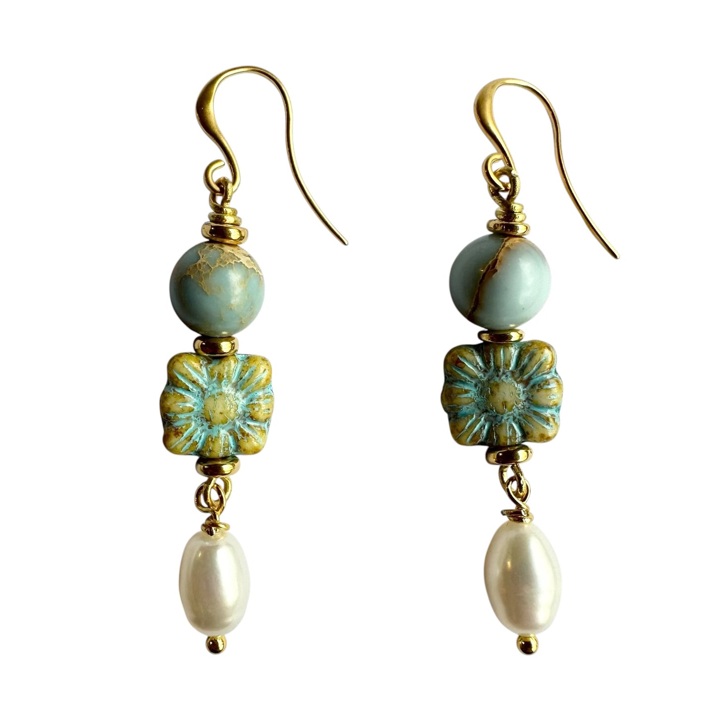 Earrings - Freshwater Pearls (Oval) with Chez Glass Beads