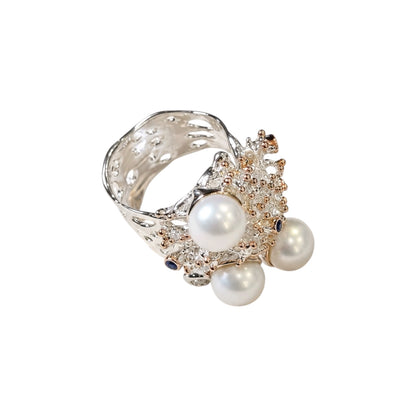 Ring - Jewel of The Sea, Sterling Silver with Rose Gold Accents and White Pearl