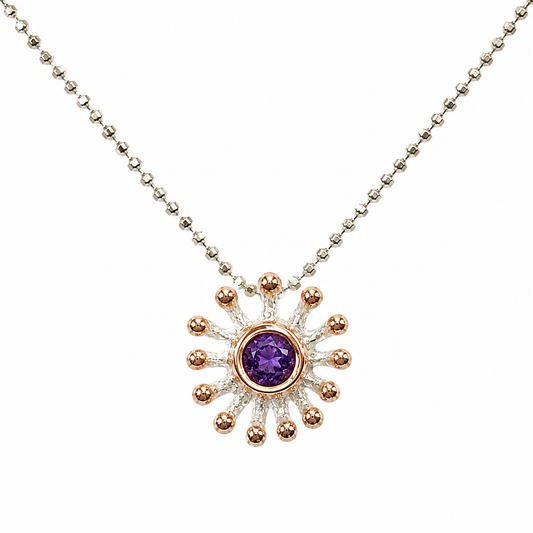 Pendant - Anemone, Amethyst with Rose Gold Accents