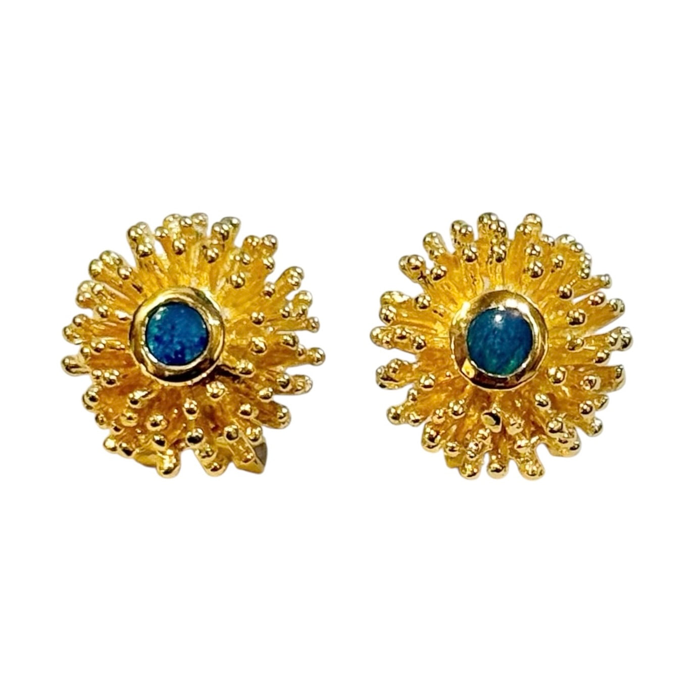 Earrings - Anemone Large Stud, Yellow Gold Finish with Australian Double Opal