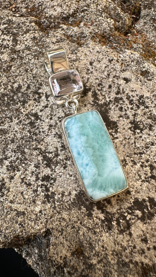 Pendant - Pink Amethyst Faceted with Larimar
