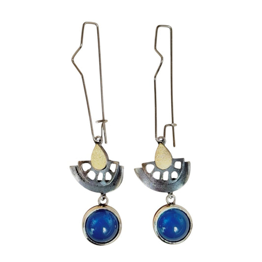 Earrings - Crescent Blue Agate
