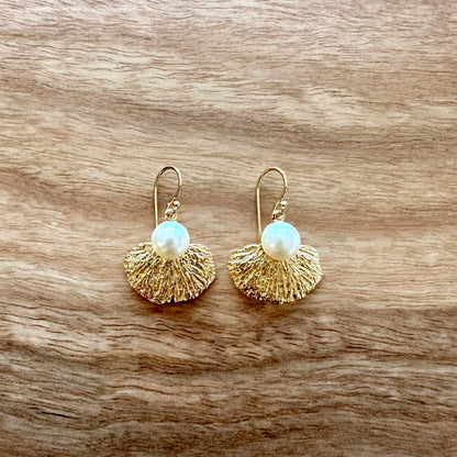 Earrings - Coral Garden, Freshwater Pearl and 18kt Yellow Gold Finish