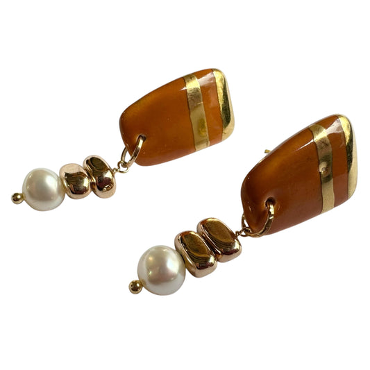 Earrings - Handmade Bronze Porcelain and Freshwater Pearl