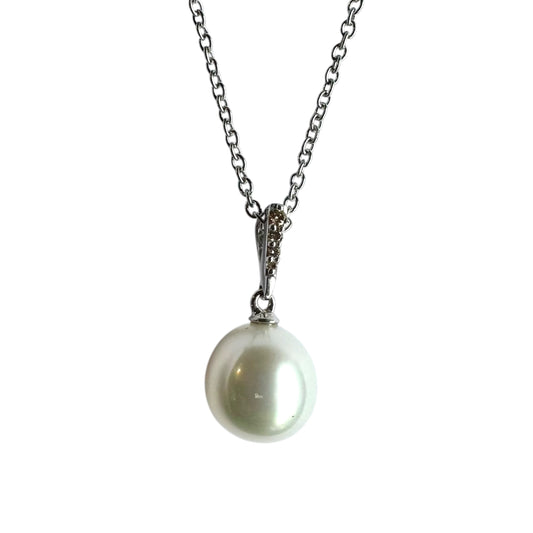 Pendant - Australian South Sea Pearl 10-11 mm 4 Argyle Diamond 0.06 ct 9Kt White Gold