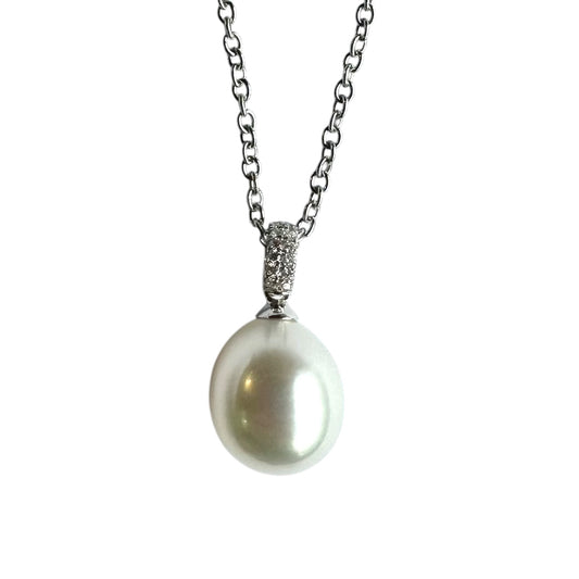 Pendant - Australian South Sea Pearl 9-10 mm, 14 Diamond 0.14 ct, 18Kt White Gold