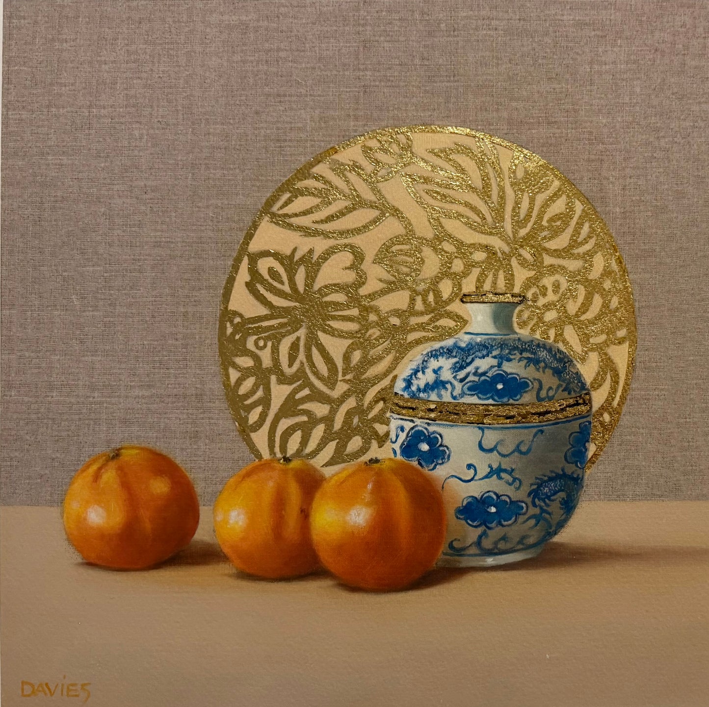 Mandarines with Chinese Ginger Jar - Gold Leaf Embellished Print