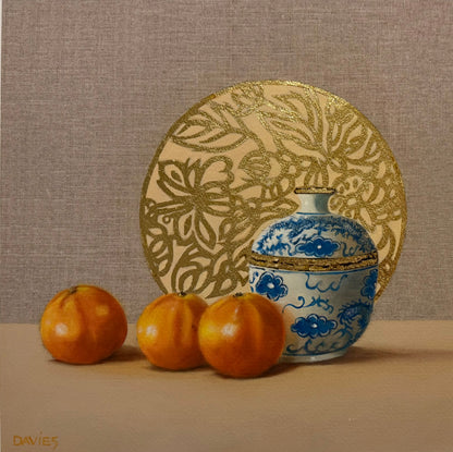 Mandarines with Chinese Ginger Jar - Gold Leaf Embellished Print