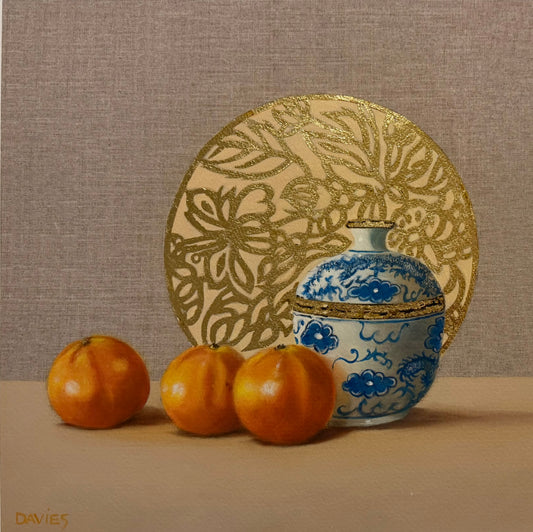 Mandarines with Chinese Ginger Jar - Gold Leaf Embellished Print