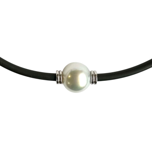 Necklace - Australian South Sea Pearl 11-12 mm Sterling Silver 45 cm Neoprene