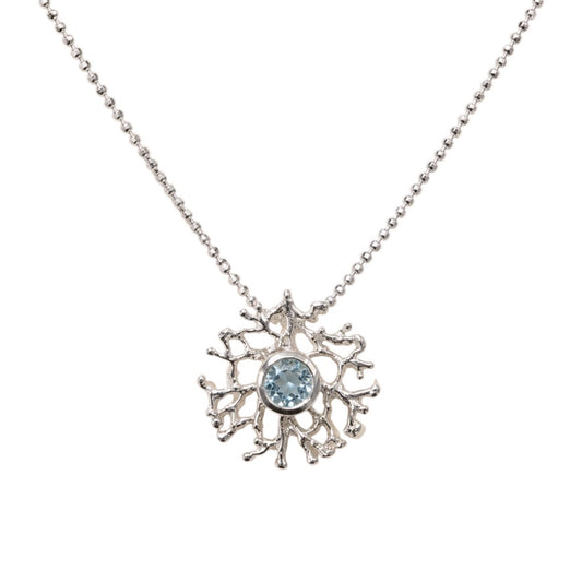 Pendant - Fan of the Sea, Small Silver with Blue Topaz