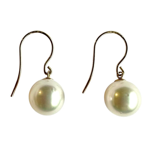 Earrings - Australian South Sea Pearl 9-10 mm 9Kt Yellow Gold Hooks