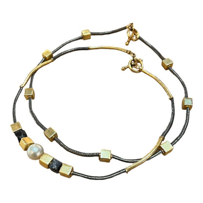 Necklace - 12.5mm Champagne South Sea and Black Tigereye
