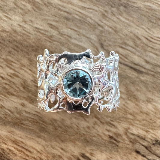 Ring - Fan of the Sea, Sterling Silver with Topaz