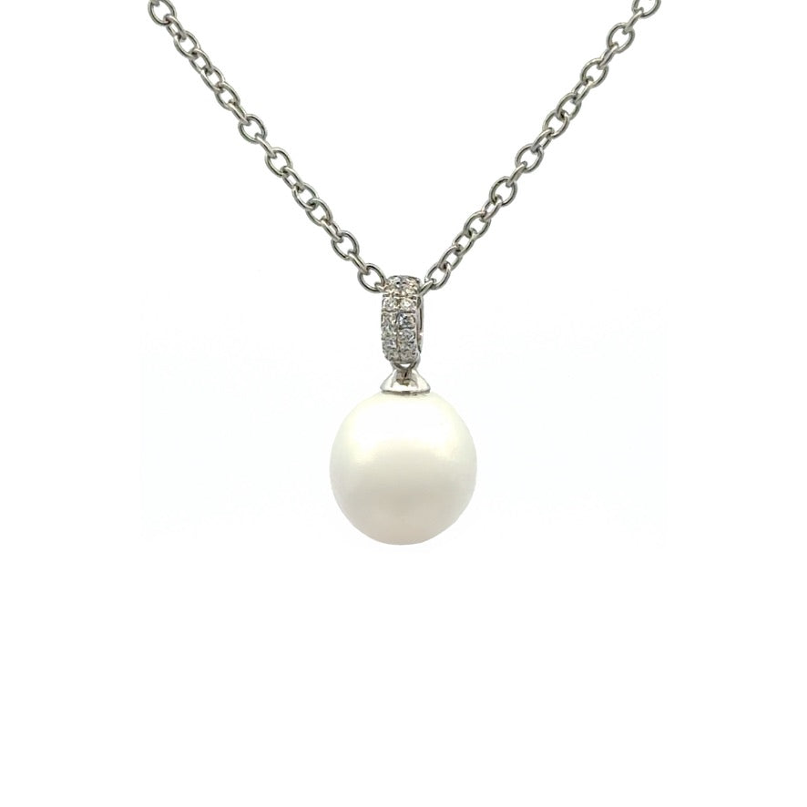 Pendant - Australian South Sea Pearl 9-10 mm, 14 Diamond 0.14 ct, 18Kt White Gold