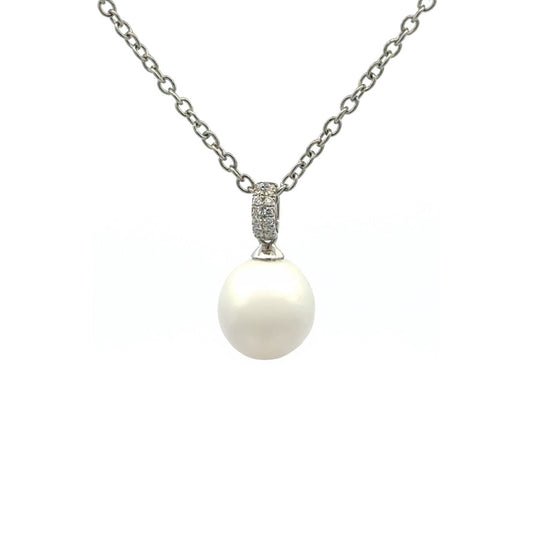 Pendant - Australian South Sea Pearl 9-10 mm, 14 Diamond 0.14 ct, 18Kt White Gold