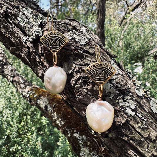Earrings - Freshwater Baroque Pearls and 18ct Gold
