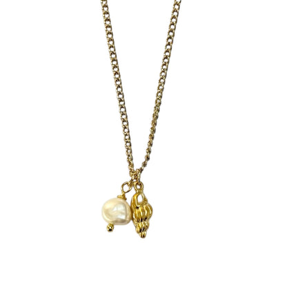 Necklace - 18ct Gold Plated Shell and Findings with Freshwater Pearl