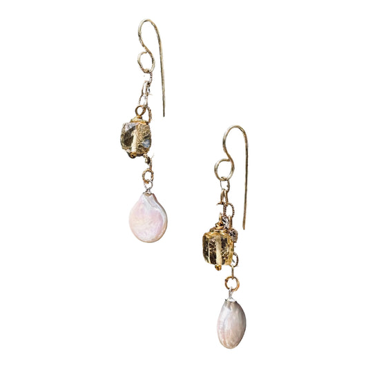 Earrings - Freshwater Pearl and Lemon Quartz