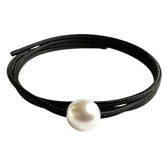 Bracelet - Australian South Sea Pearl, Stainless Steel 9-10 mm Magnetic Wrap, Black/Black Ends