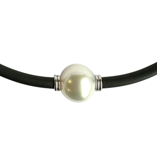 Necklace - Australian South Sea Pearl 14-15 mm Sterling Silver 47 cm Neoprene  4mm
