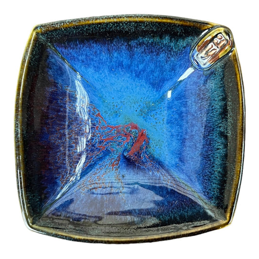 Bowl, Square Extra Small - Blue with Copper Red