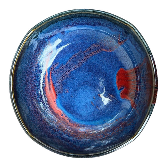 Small Serving Dish - Blue with Copper Red