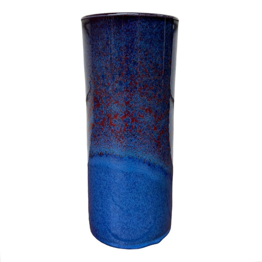 Tall Vase, Large - Blue with Copper Red