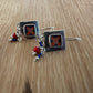 Earrings - Square Chimes Red and Blue Flowers