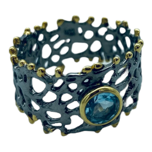 Ring - Fan of the Sea, Topaz with Yellow Gold Accents