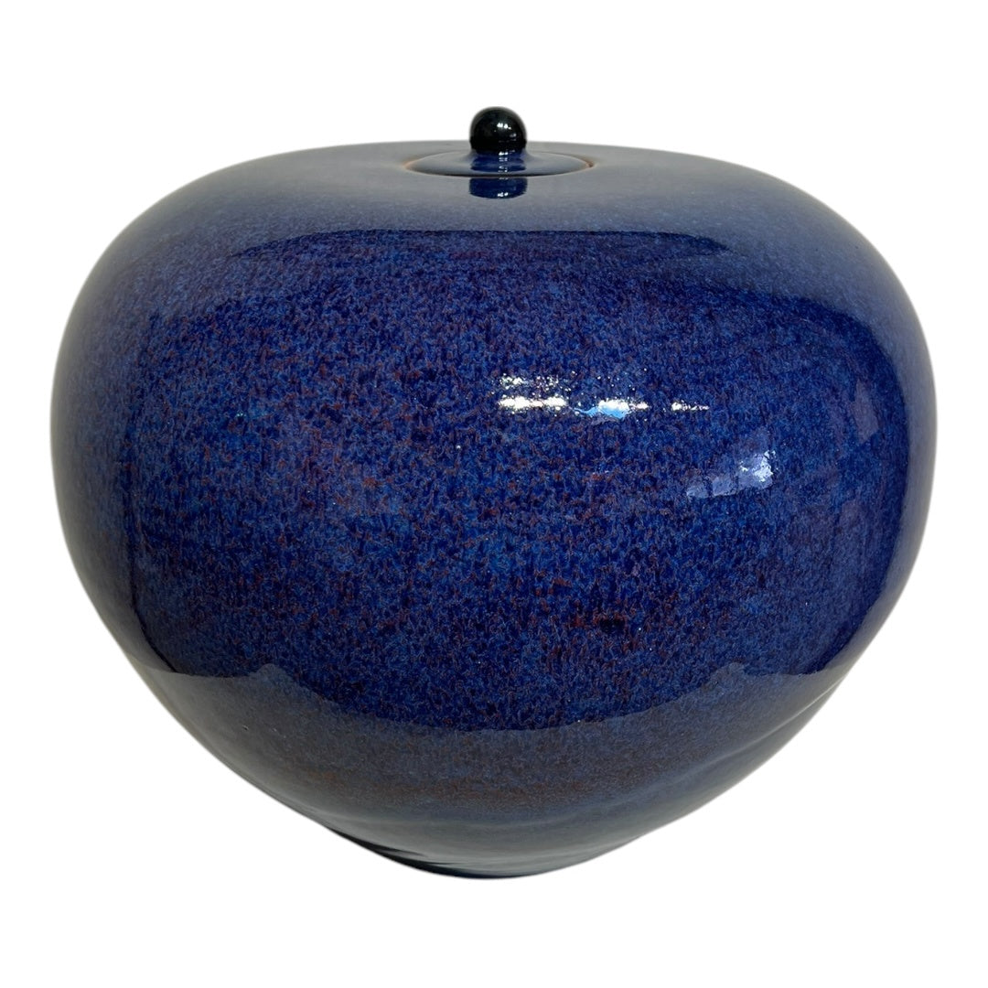 Blue and Red Lidded Vessel