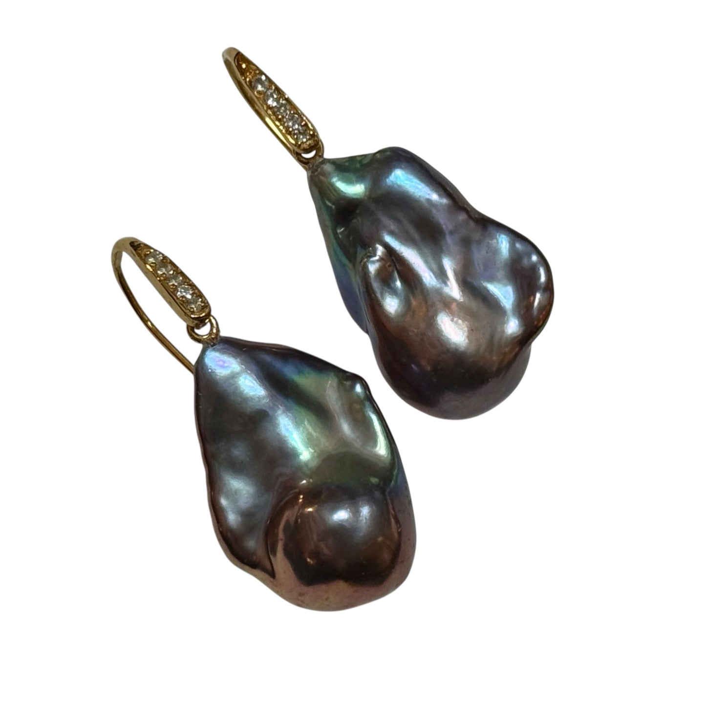 Earrings - Echoes of the Sea Baroque Pearl, 8 Topaz, Yellow Gold Finish
