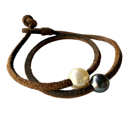 Bracelet - 13.5mm South Sea Champagne Pearl and 12mm Tahitian Pearl