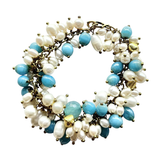 Bracelet - Freshwater Pearls and Blue Java Glass