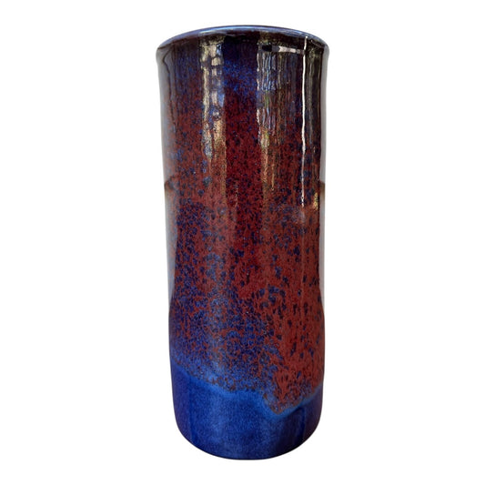 Tall Vase, Medium - Blue with Copper Red