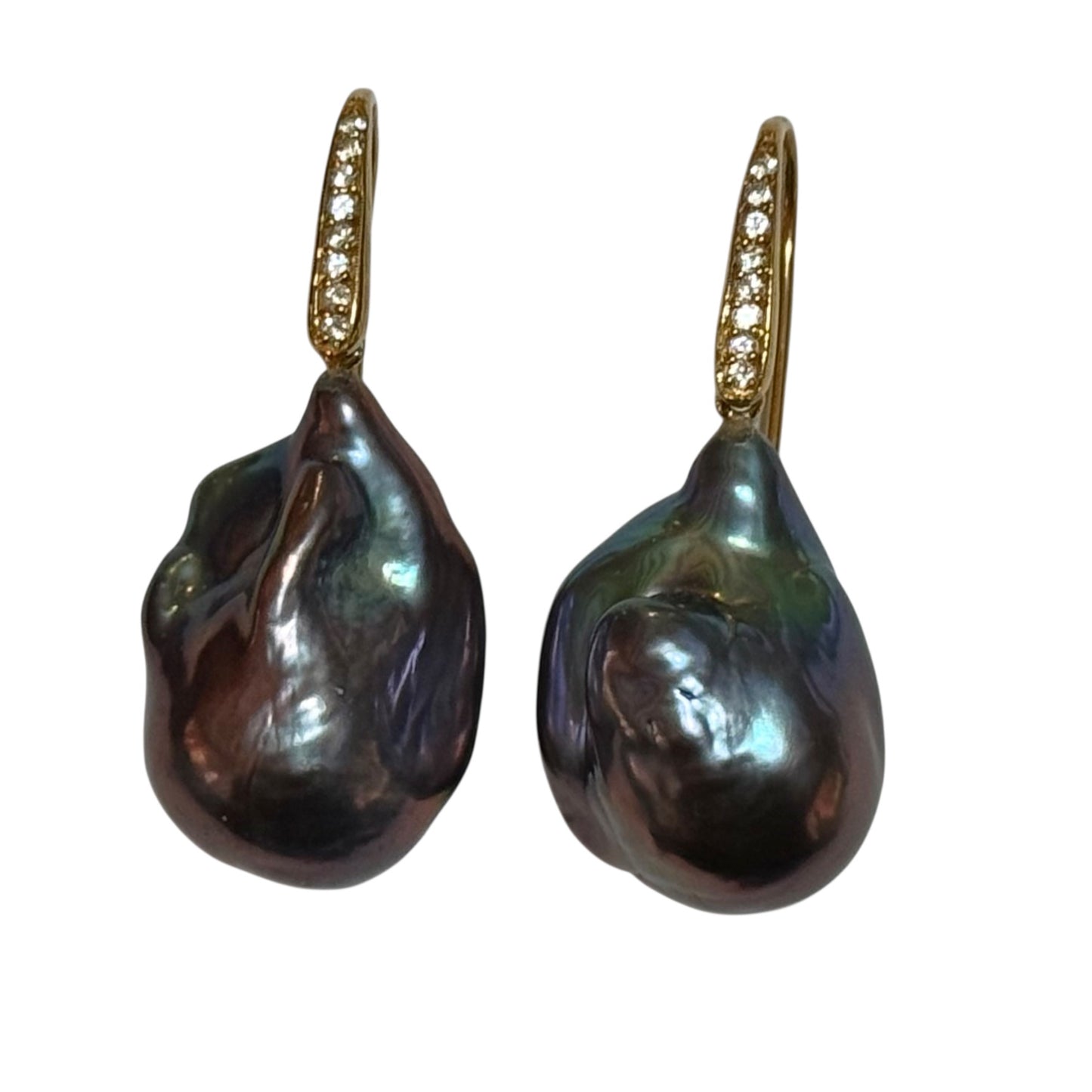 Earrings - Echoes of the Sea Baroque Pearl Drops, 16 Topaz, Yellow Finish