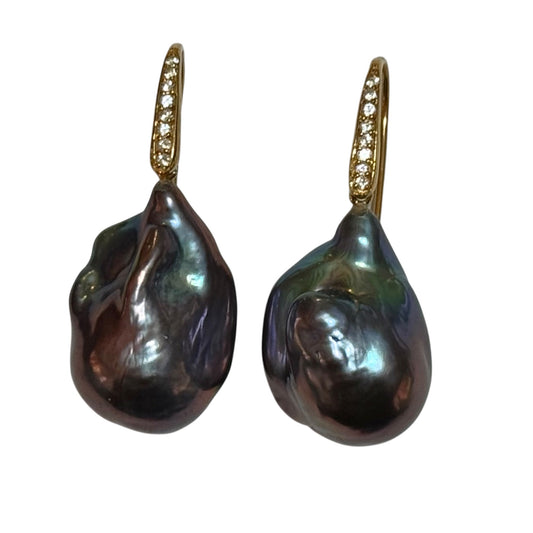 Earrings - Echoes of the Sea Baroque Pearl Drops, 16 Topaz, Yellow Finish