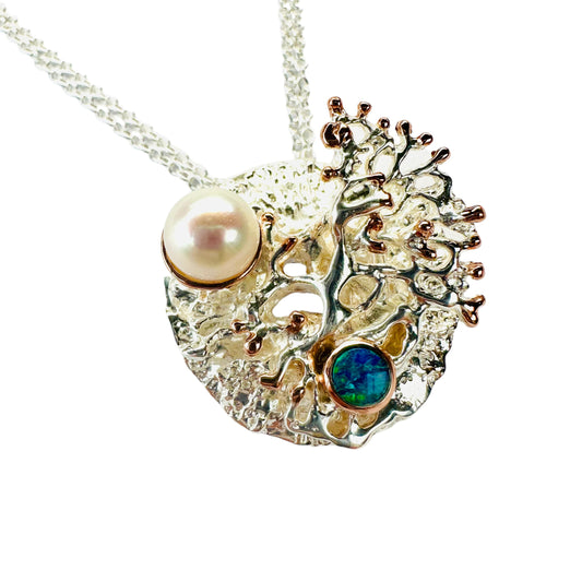 Pendant - Coral Garden with Australian Doublet Opal and Freshwater Pearl